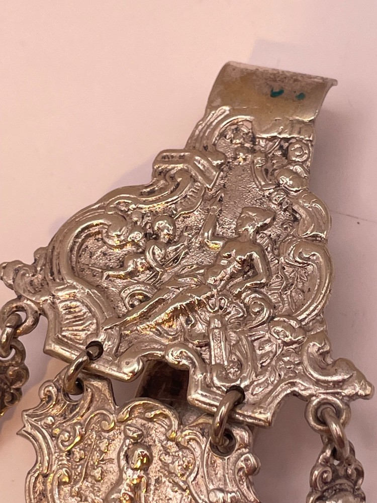 Chatelaine Solid Silver Antique Victorian Continental pin cushion pencil etc