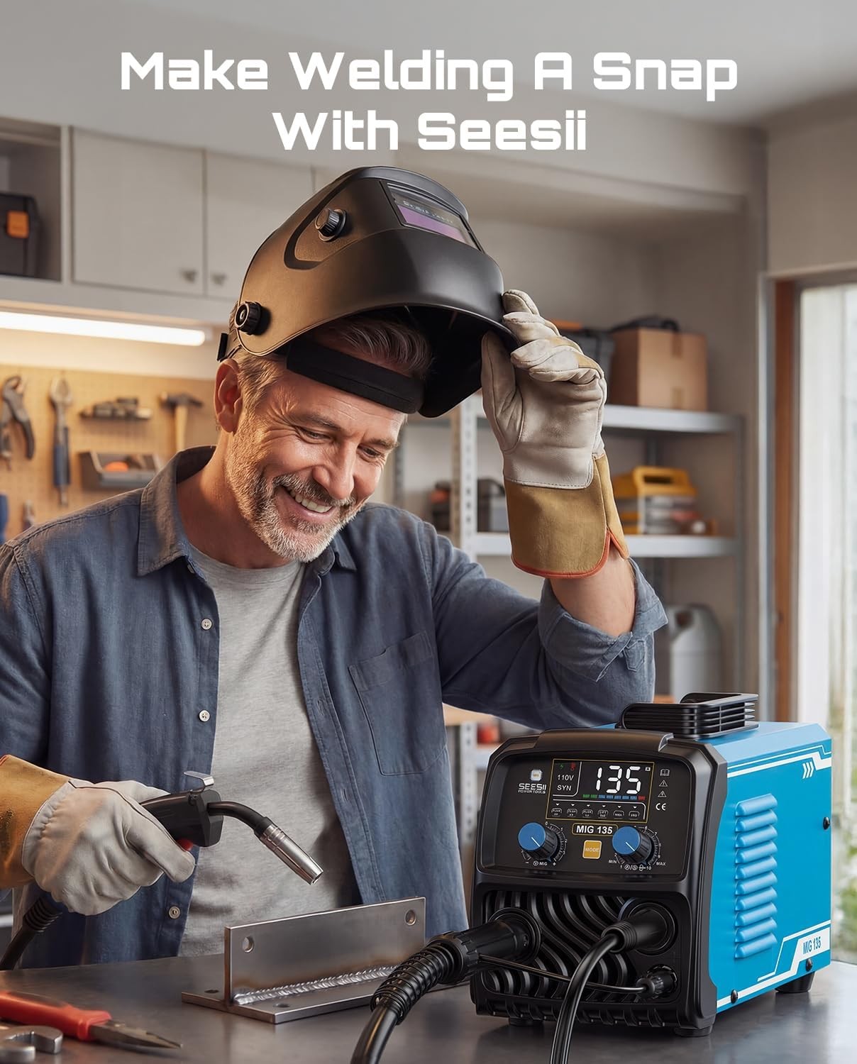 Seesii 135A MIG Welder -3-in-1 Gasless Flux Core/Lift TIG/Stick Welding Machine