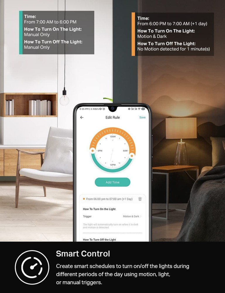 Smart Home Motion Sensor Light Switch, 2-Pack, Compatible with Alexa & Google