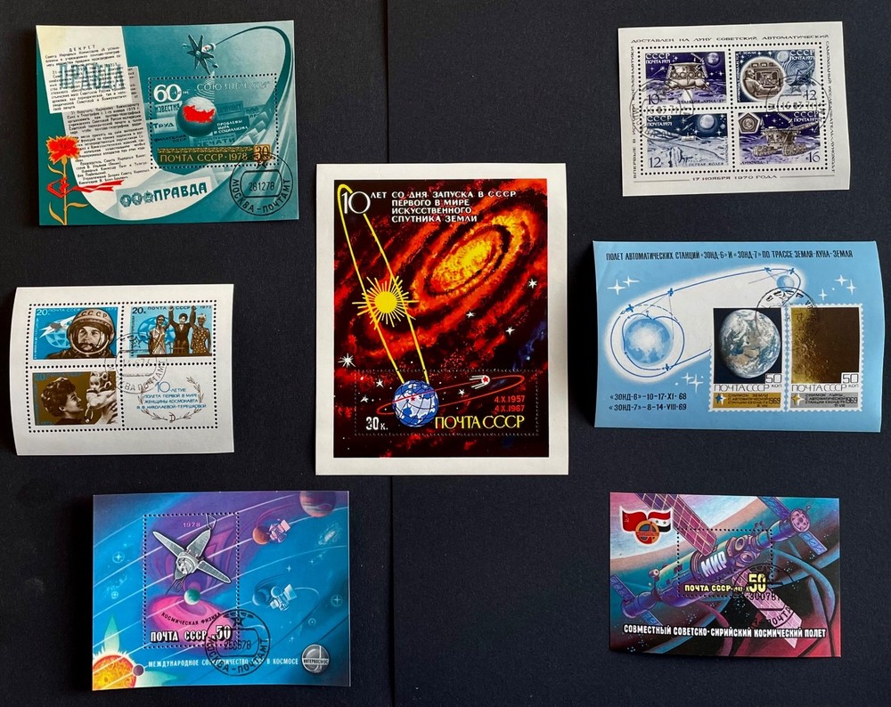 Soviets in Space. 7 Russian mint never hinged mini-sheets