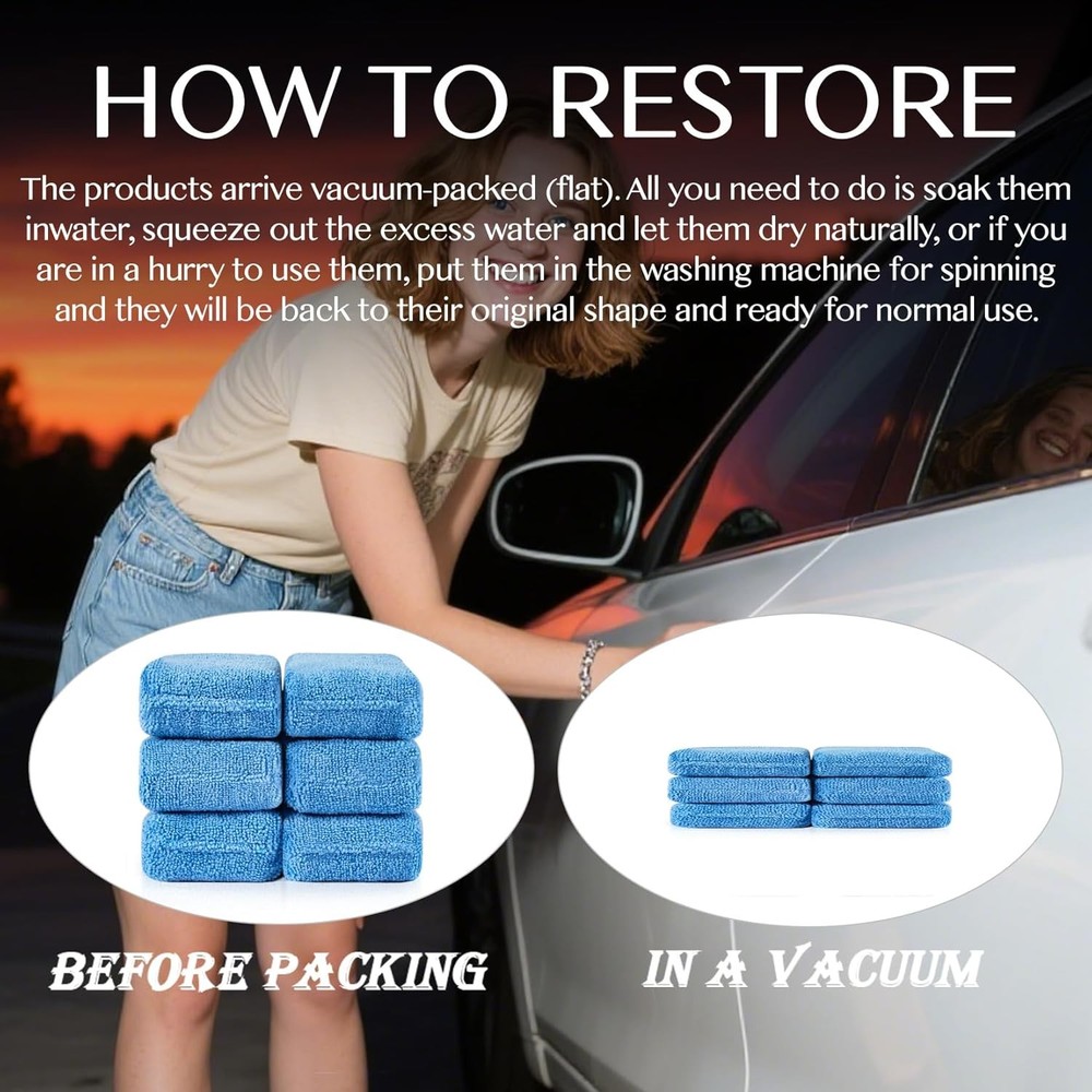 Sukh 6 Pack Microfiber Rectangle Sponge Detailing Pads - Wax Blue