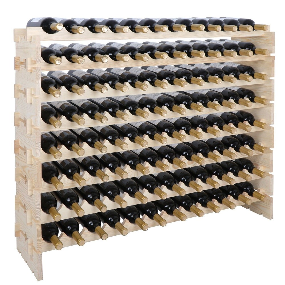 72/96 Bottles Wine Rack Holder Wood Display Shelves Stackable Storage Solid