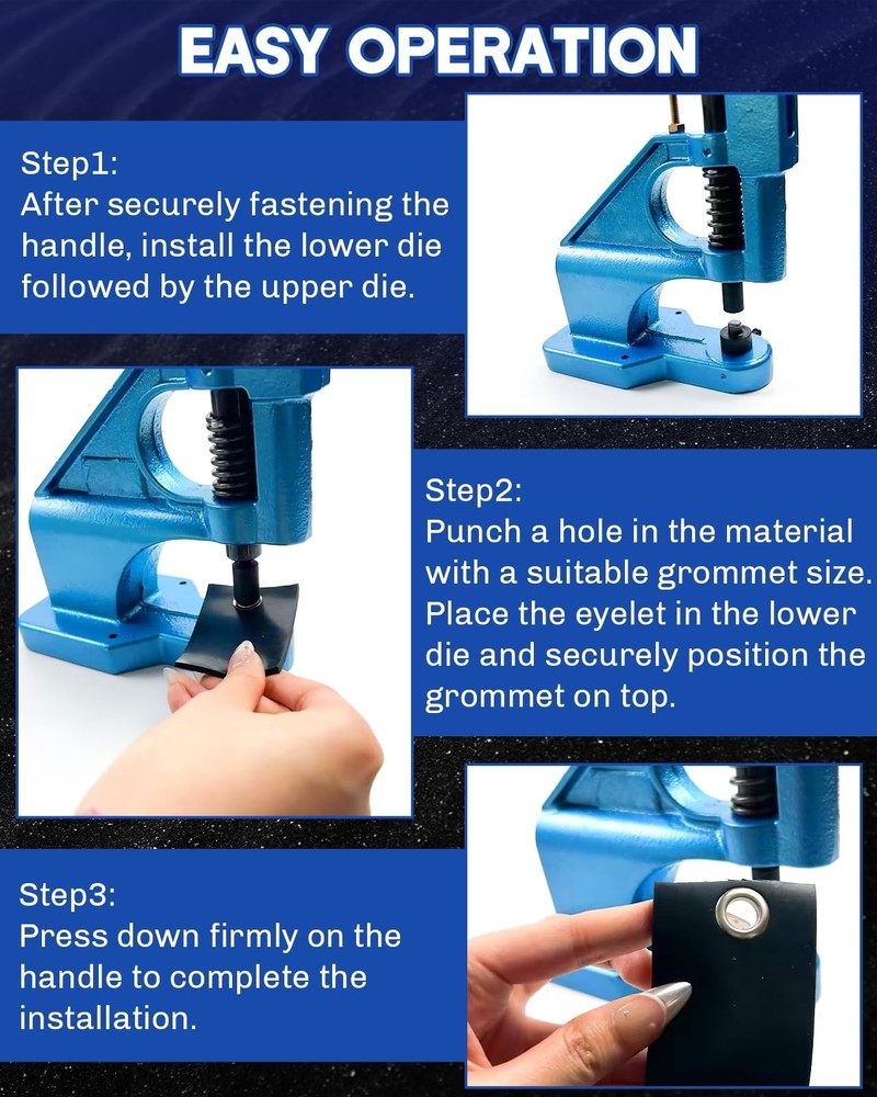 Heavy Duty Hand Press Grommet Machine | 3 Dies Tool Kit...