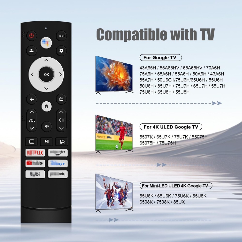 2 PC Replacement Remote Control for Hisense Smart Google TV Series,for Black