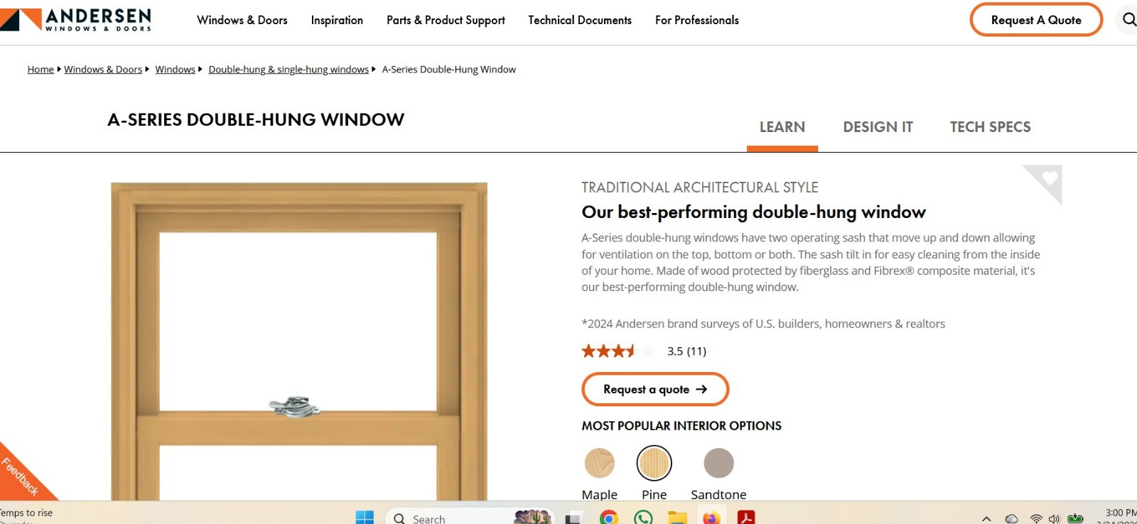Andersen A-Series top sash double hung window