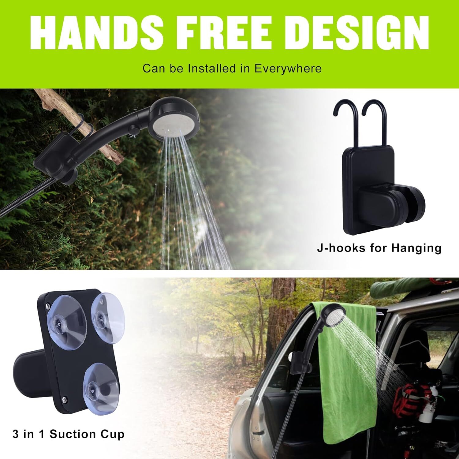 Portable Shower for Camping, 6000mAh Rechargeable Camping Shower 4 Spray Modes
