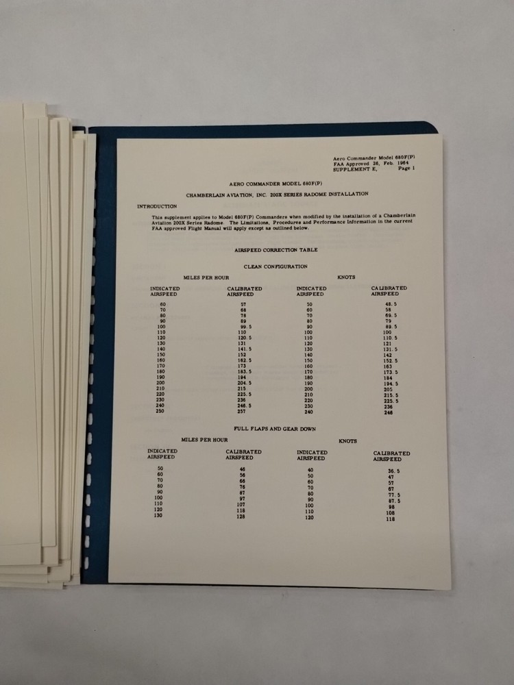 Aero Commander 1961 Model 680F Pressurized Flight Manual-Original