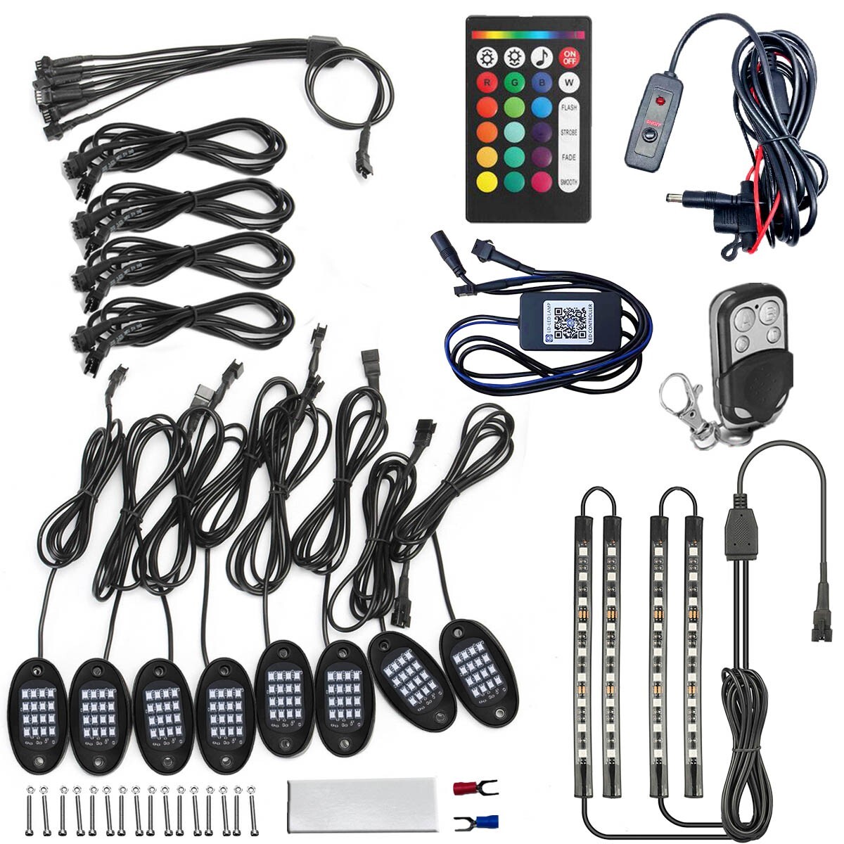 12x RGB LED Pods Rock Light Kit Underbody Glow Neon Lamp Bluetooth Music Control