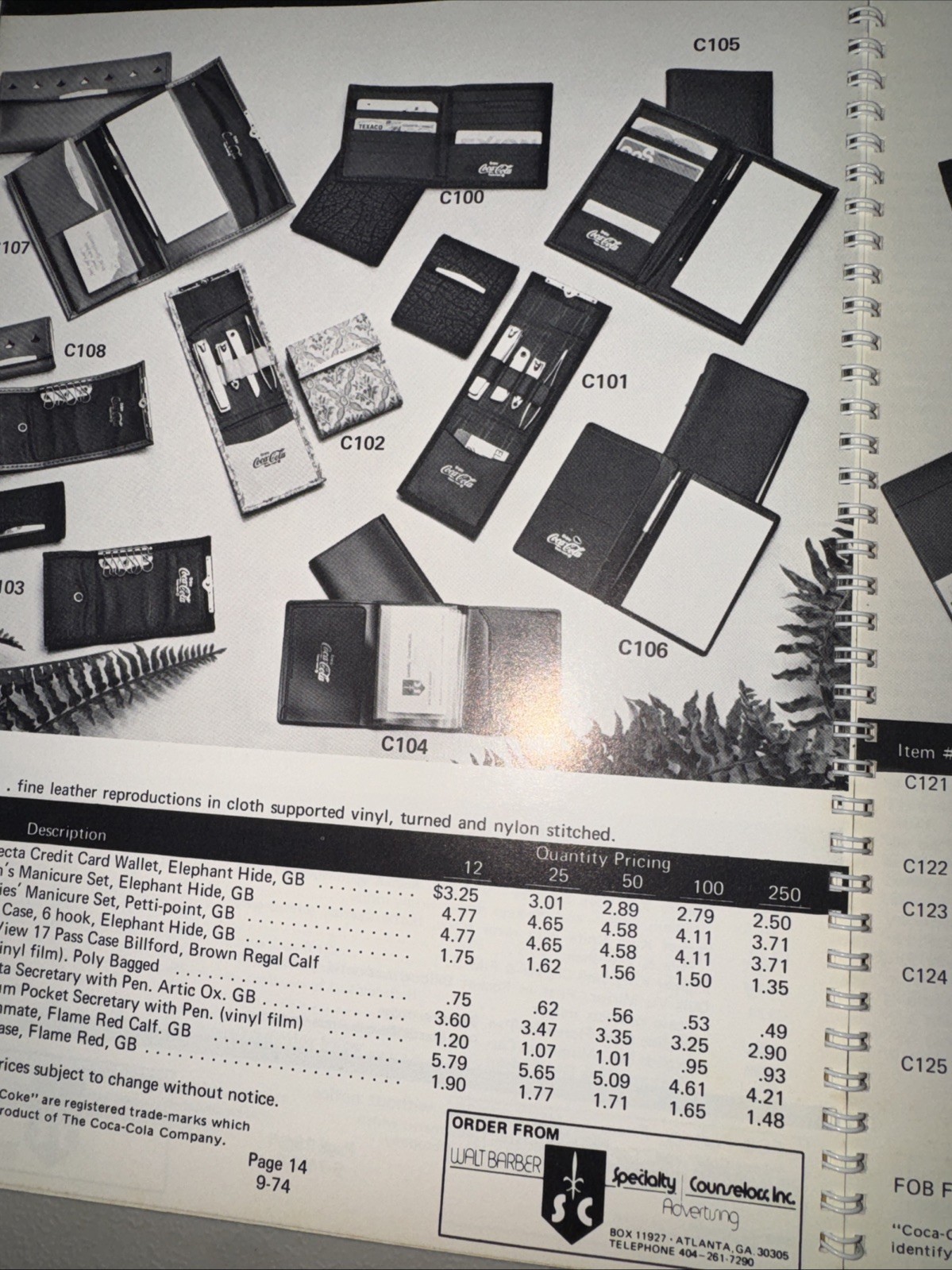 1974 Walt Barber Specialty Advertising Coca Cola Promotional Employee Gift