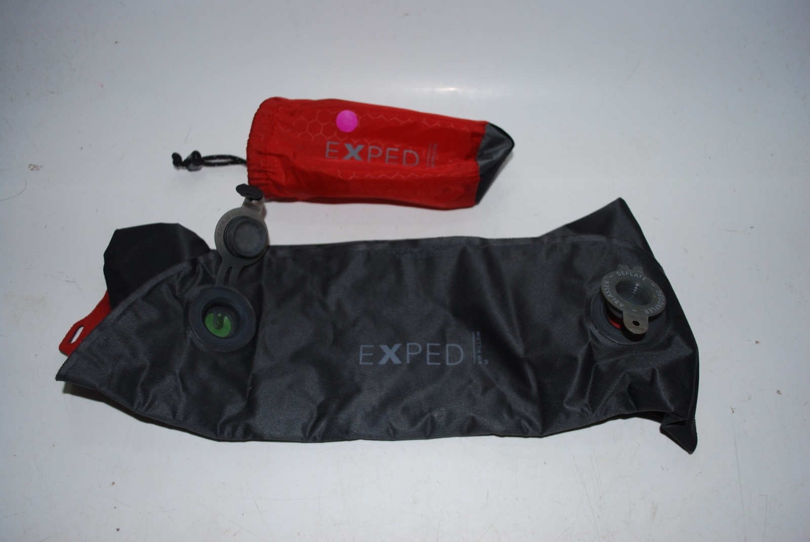 Exped Air Pillow Medium Red Gray with Carry Bag Used Camping Travel