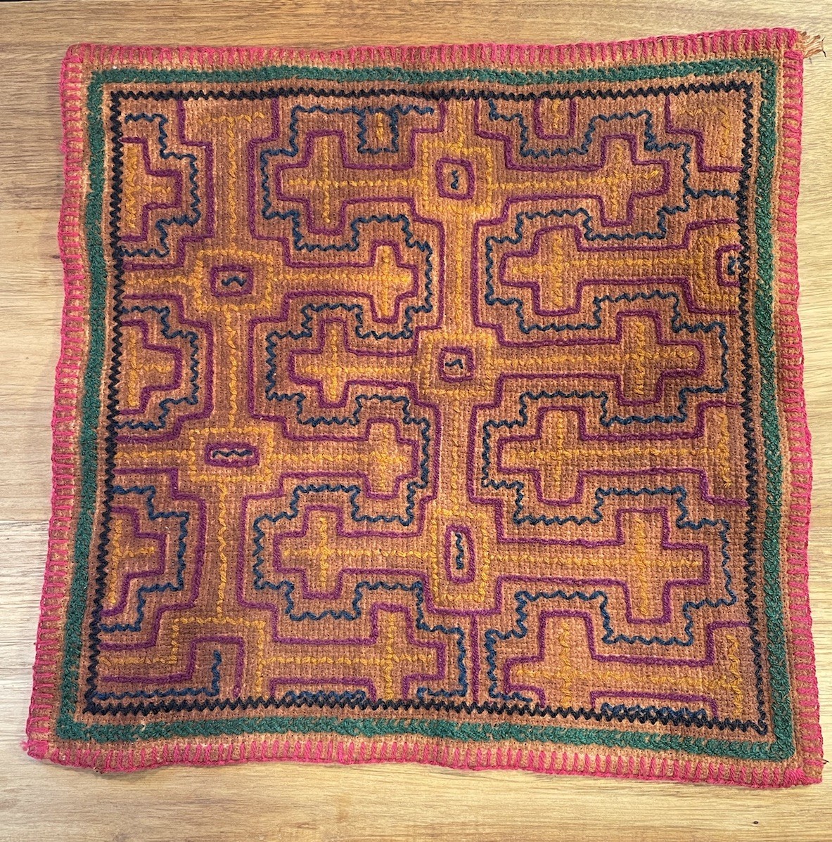 Shipibo Hand Stitched Embroidered Ceremonial Altar Cloth 12 X 12 Inches