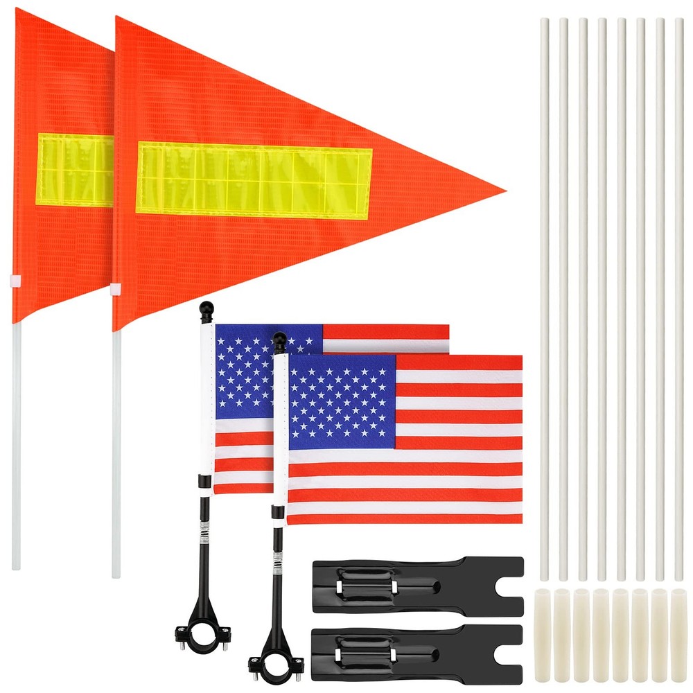 Bicycle Safety Flags with Pole - 2 Set Reflective, Adjustable, Heavy Duty