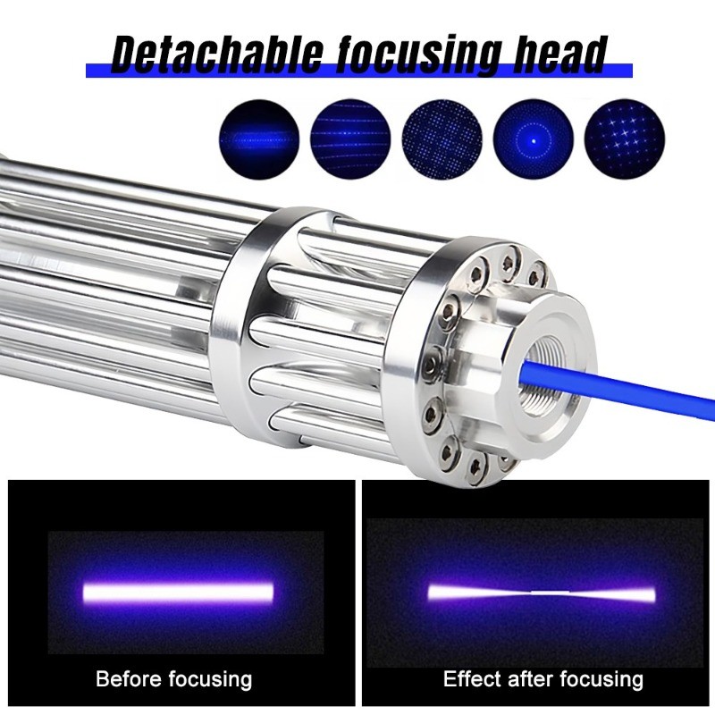 10Watt Adjustable Blue Burning Laser Pointer Visible Dot Torch Light 2 Battery