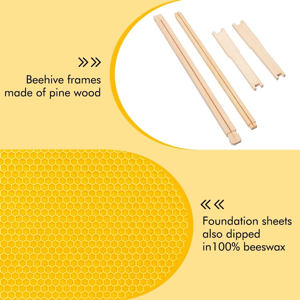 Honey Lake Deep Beehive Frames and Foundations Kit, 10 Pack 10Pack-Yellow