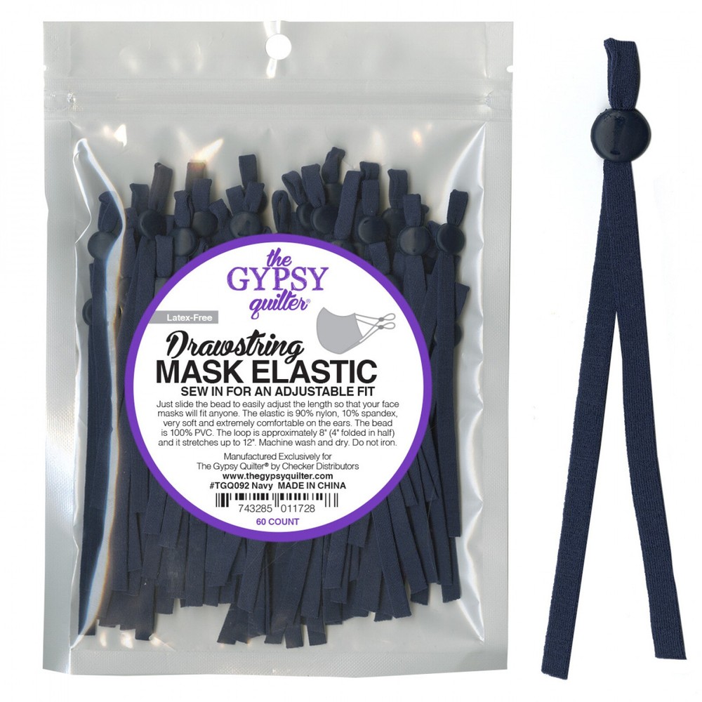 Gypsy Quilter Navy Adjustable Elastic Mask Drawstrings