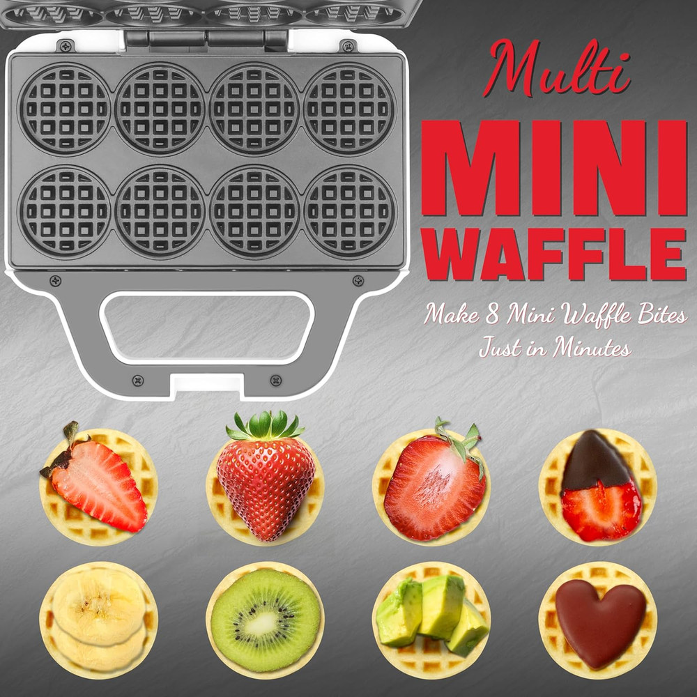 Mini Waffle Maker 8 Bite Nonstick Electric Breakfast Snack Maker