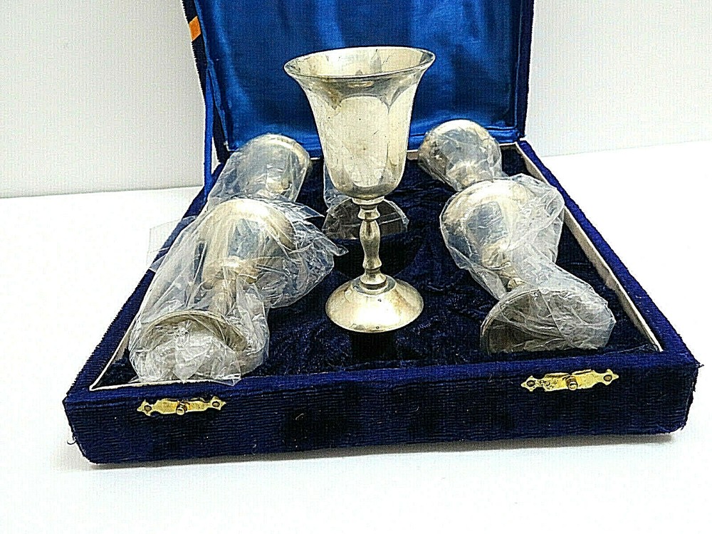 6 Vintage Silverplate Wine Cordial Mini Goblet NIB
