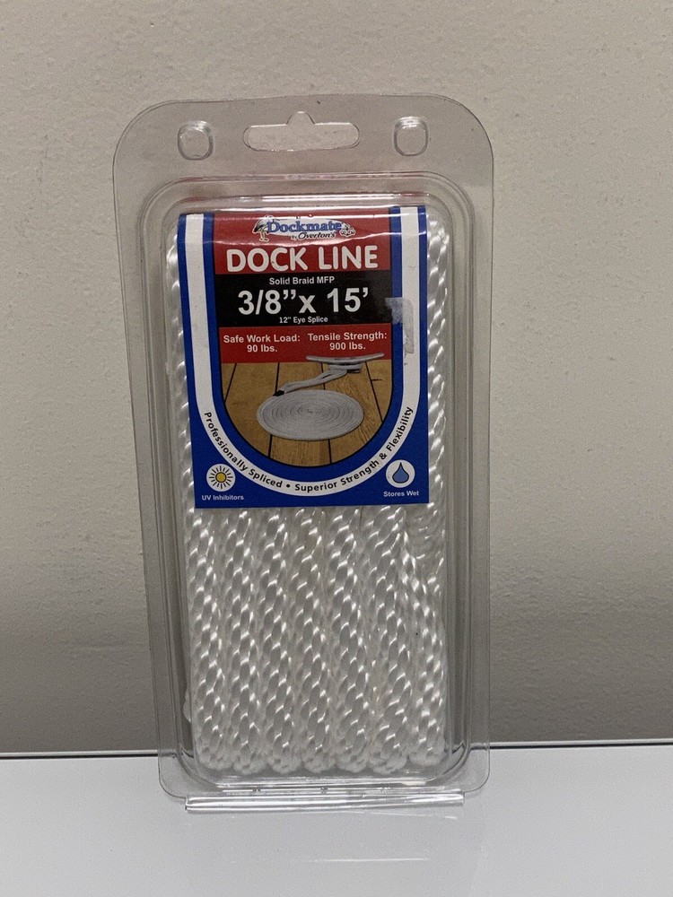 Dockmate DOCK LINE  Solid Braid MFP  3/8"x 15' 12" Eye Splice