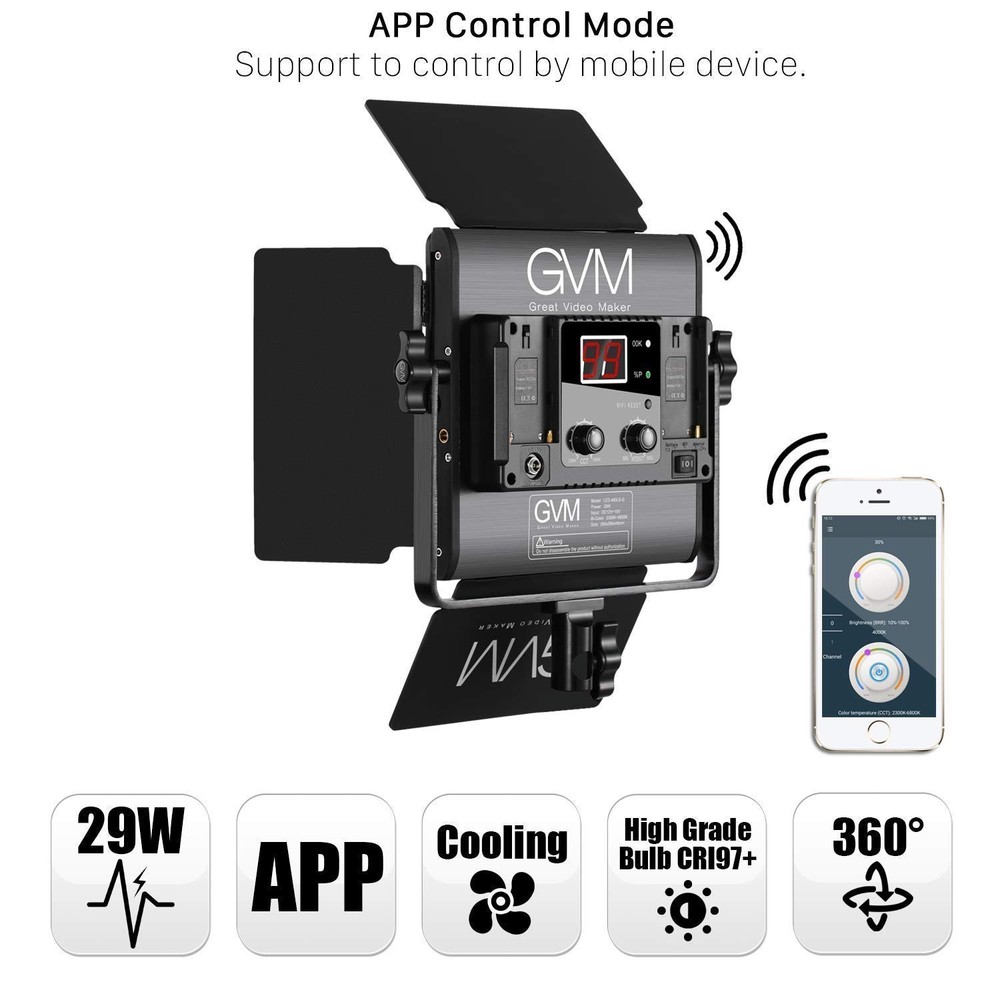 GVM Led Bi-Color Video Lights with APP Function, Variable CCT 2300K-6800K and