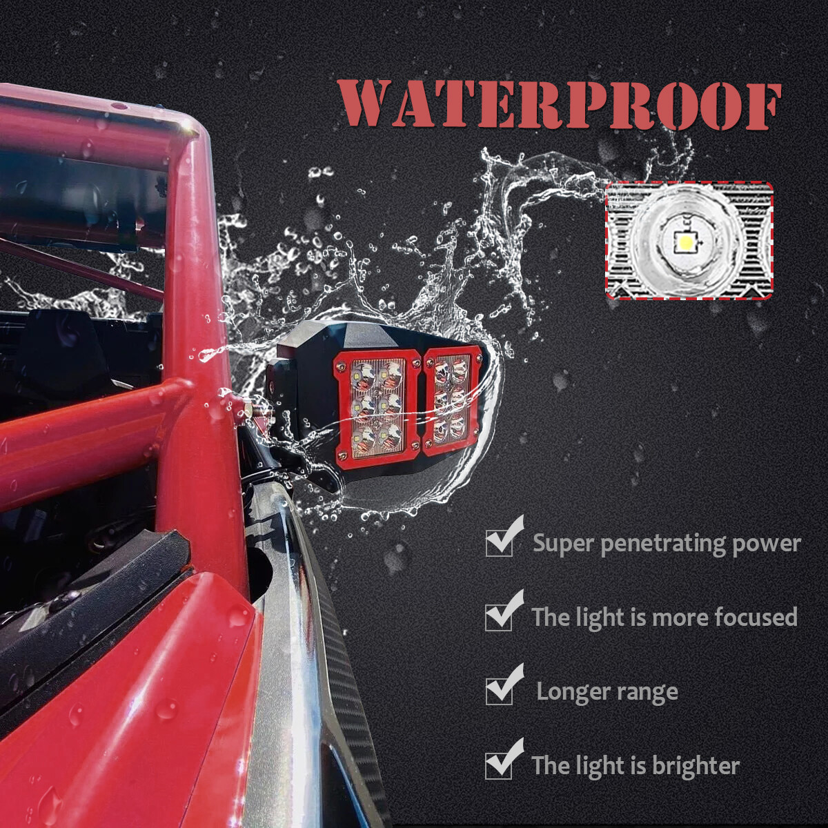 UTV Side View Mirrors w/ LED Spot Light For 1.75"-2" Can am maverick x3 RZR 1000