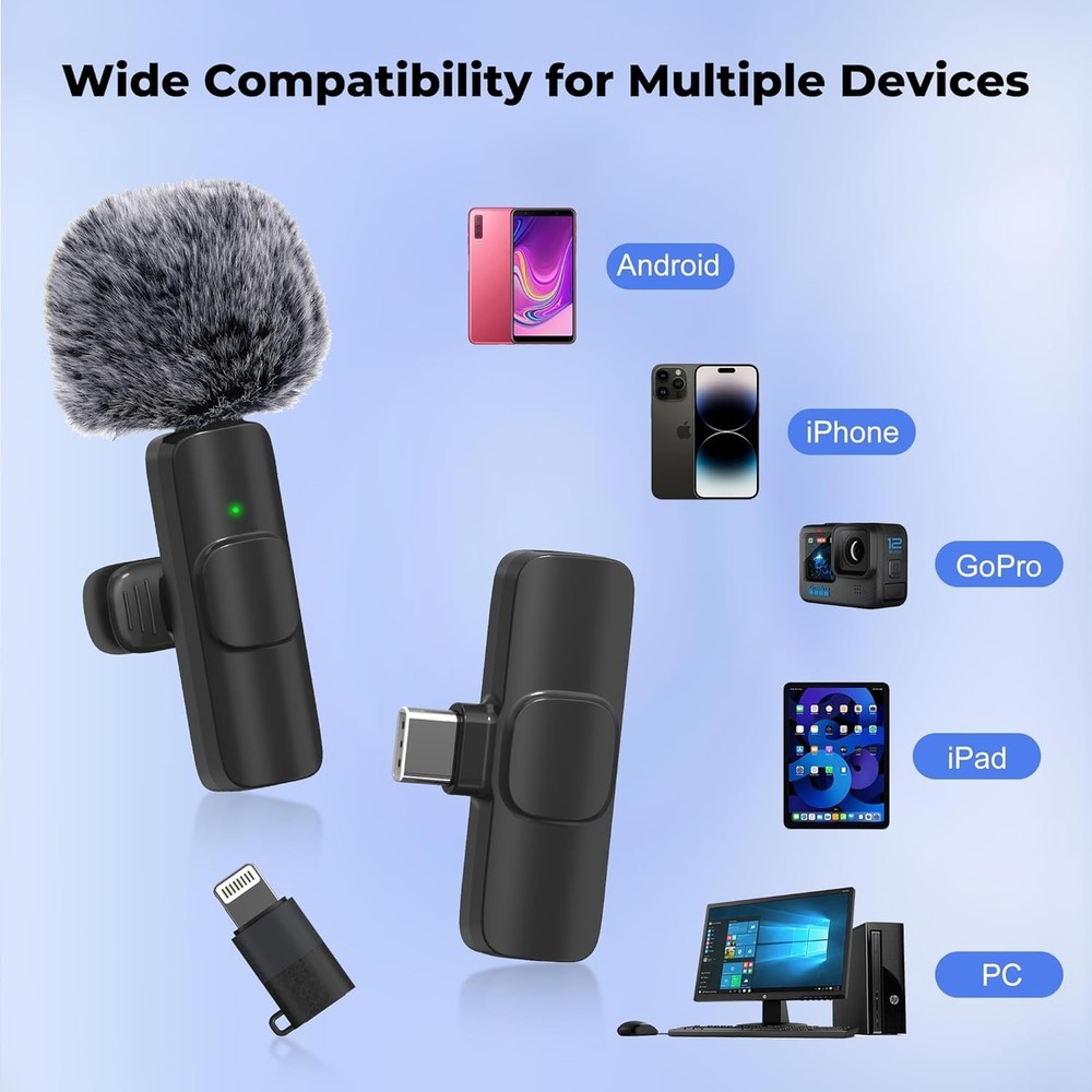 Omnidirectional Wireless Microphone for Podcasts - iPhone & Android Compatible