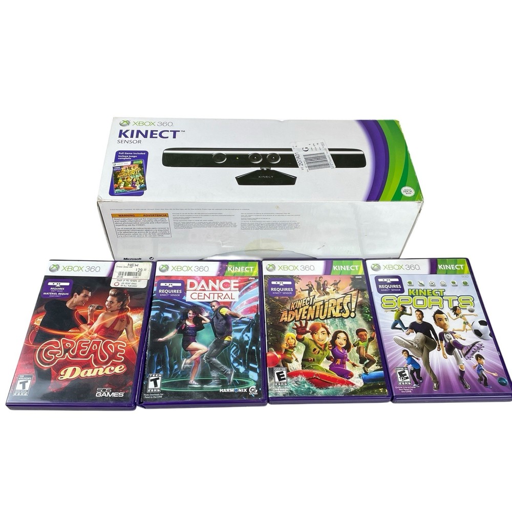 Microsoft Xbox 360 KINECT Kinect Sensor With Box Four 4 Games Cables Manual EUC