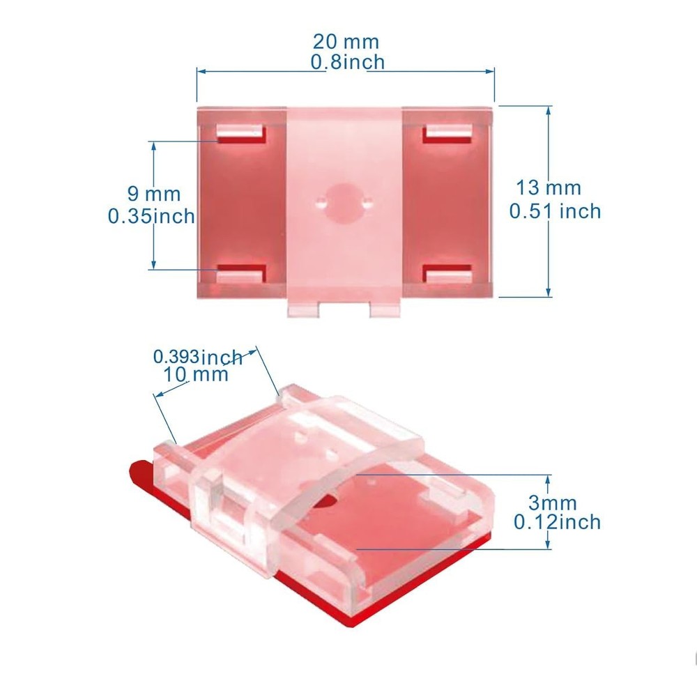 LED Strip Light Mounting Brackets Clips - 100 Pack Clear Cable Organizers