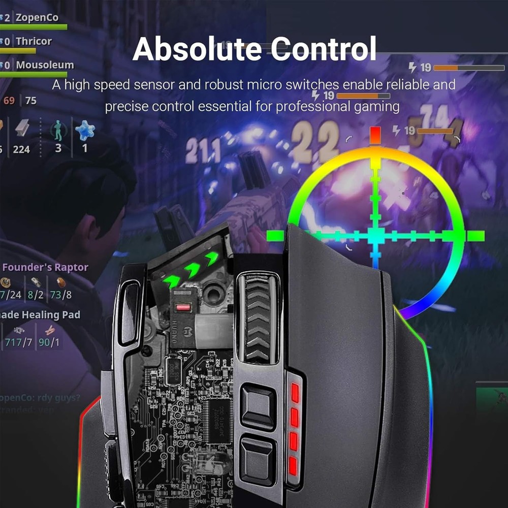 High Precision Optical Gaming Mouse with Wireless Connectivity and LED Features