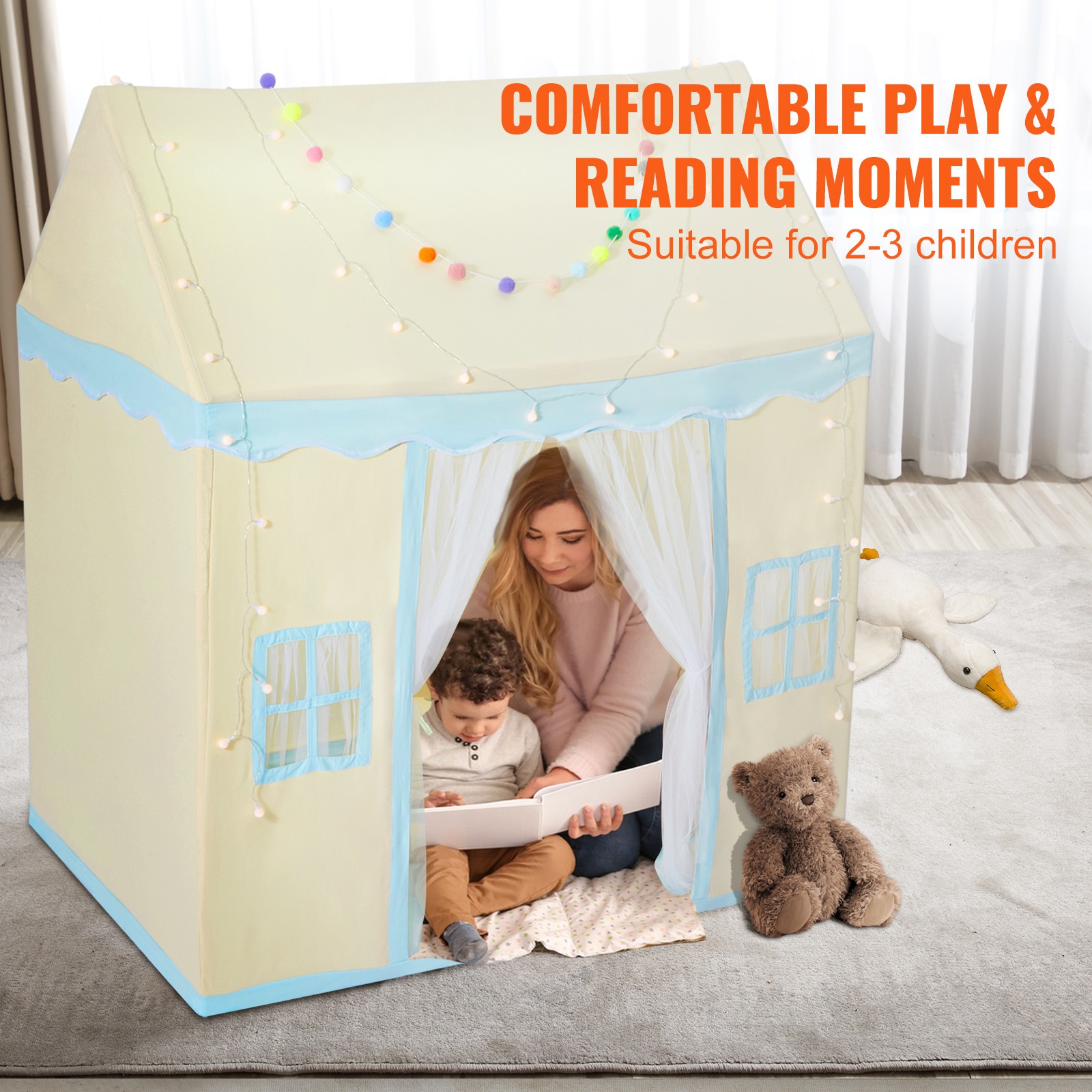 Kids Play Tent Kids Tent for 1-5 Years Old Toddler Tent with Mat and Lamp