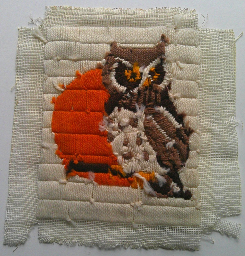 Completed longstitch wool? needlepoint OWL