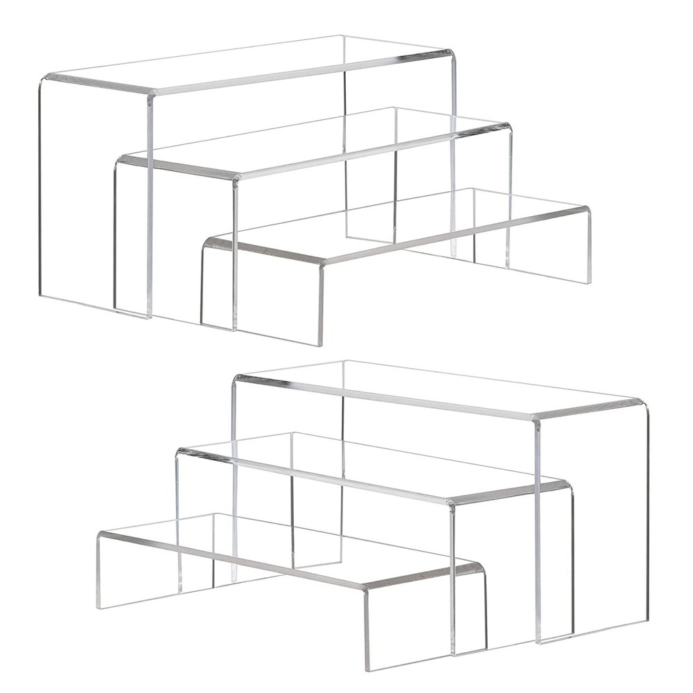 Large Acrylic Display Risers 2 Sets Clear Rectangular Showcase Collectibles Disp