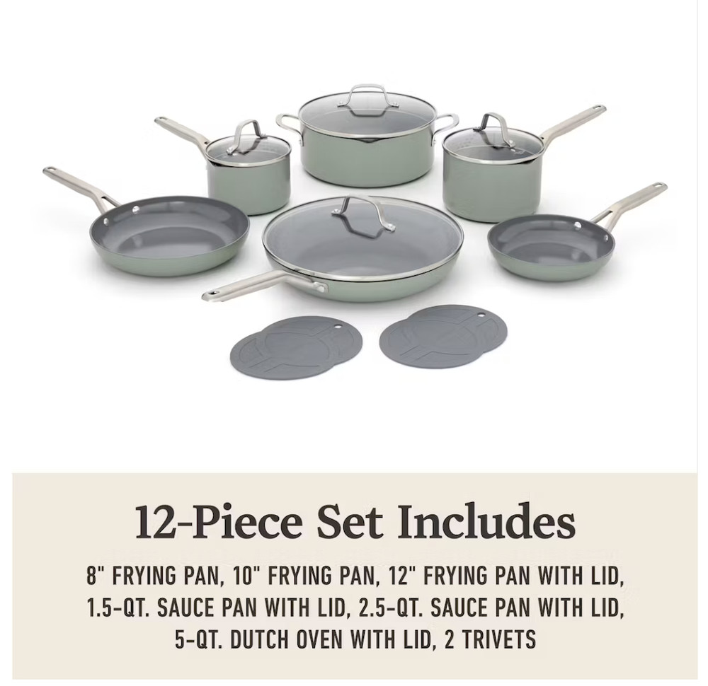Calphalon Ceramic Nonstick 12-Piece Cookware Set, Silver Ash