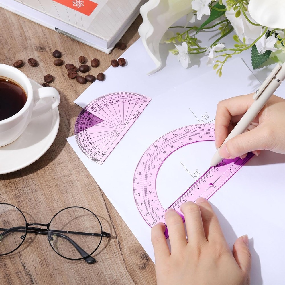 2 Pcs Plastic Protractor Clear 180 Degrees Transparent Protractor for Geometry,