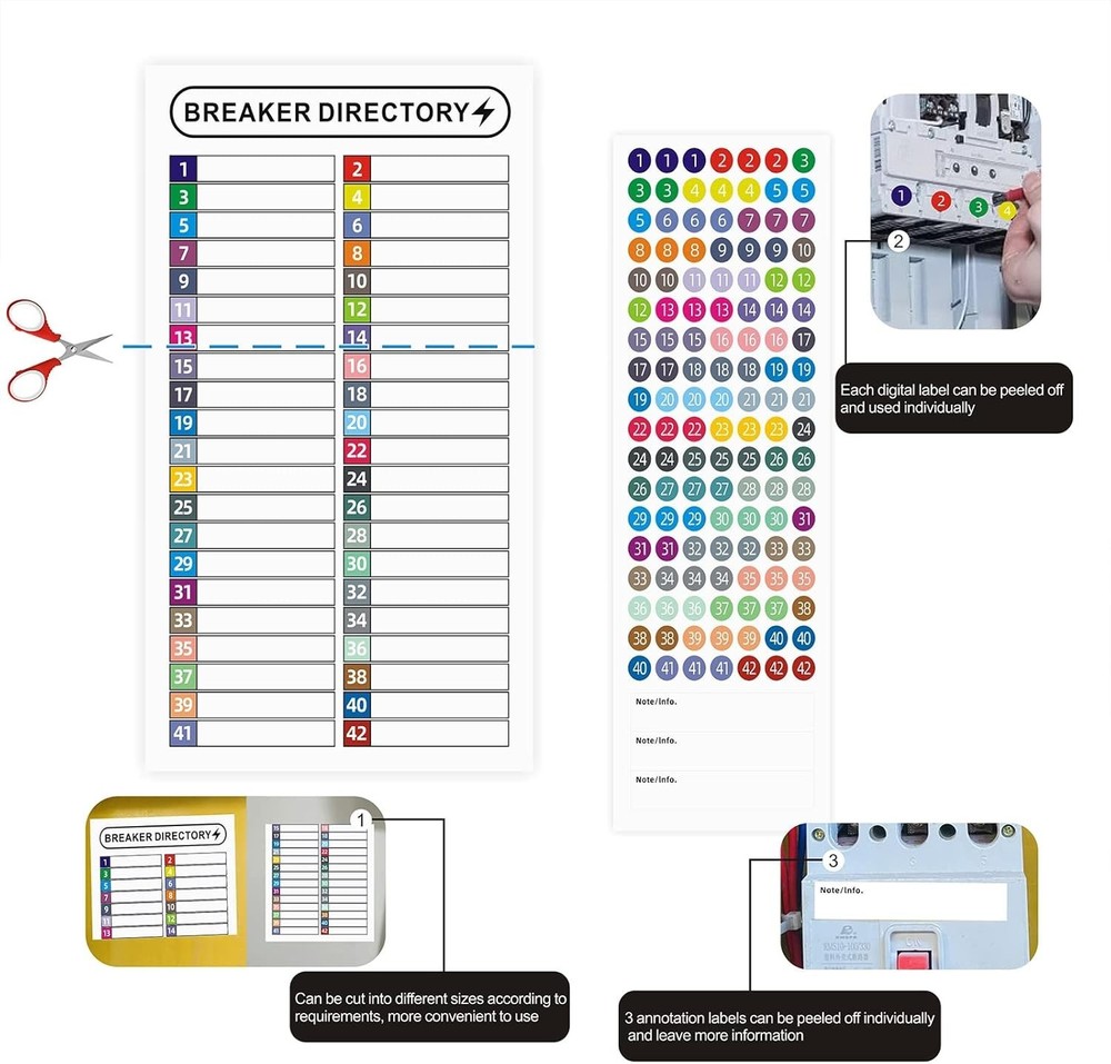 16 Sheets Breaker Panel Labels Electrical Box Sticker Numbers Breaker Panel L...