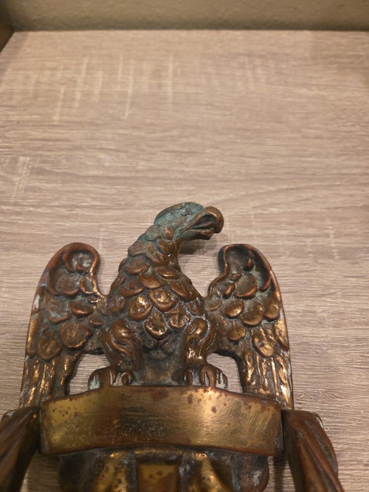 Ornate Solid Thick Brass Eagle Front Door Knocker Patina 9”