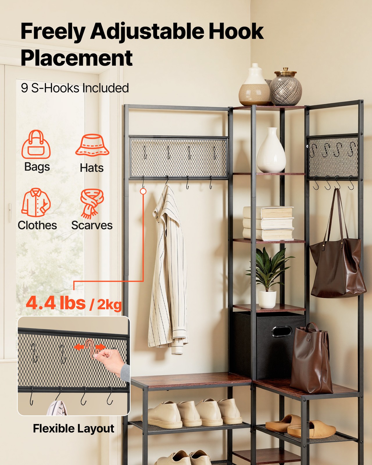 Uimoso Corner Hall Tree with Shoe Bench, 70.9 in Coat Rack with Hooks and Frame