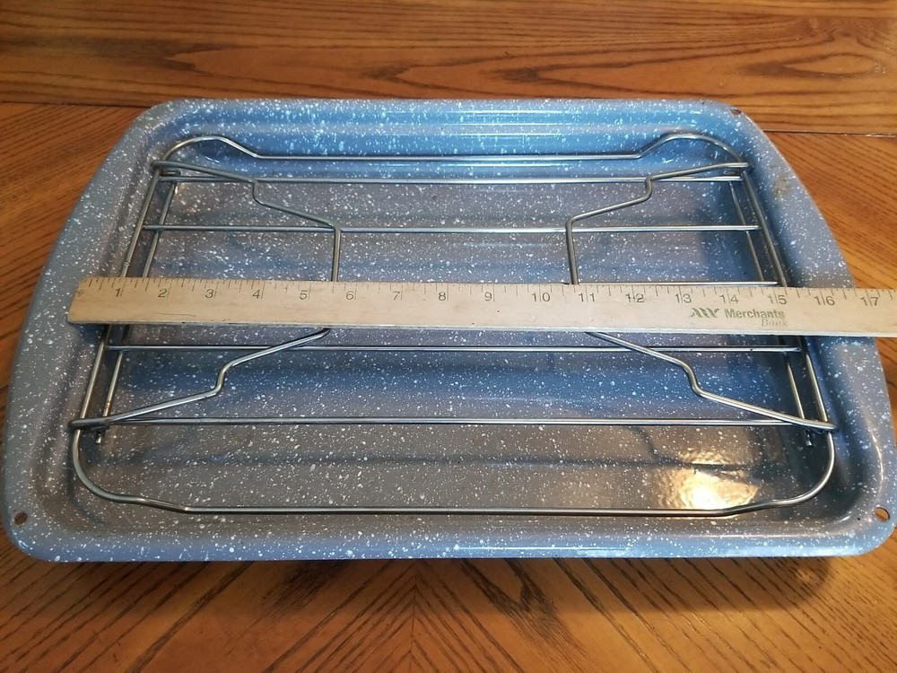 Blue Speckled Enamel Roaster Rectangle Roasting Pan & Rack 16x12x2