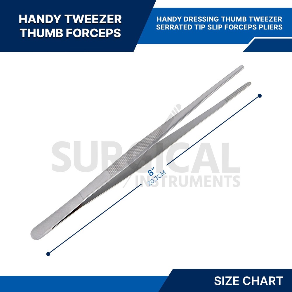 Handy 8" Extra-Long Tweezers Instruments Thumb Forceps Stainless German Grade