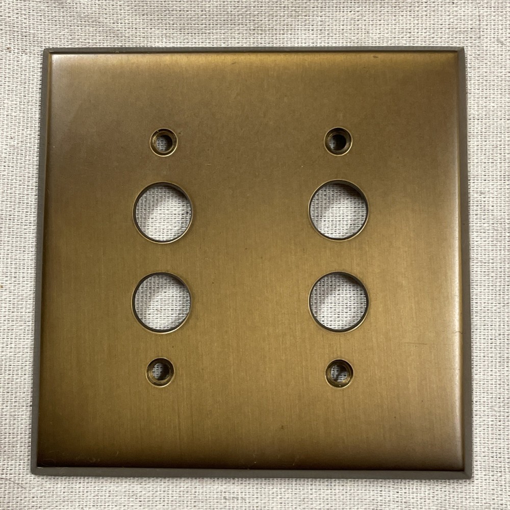 Double Push Button Solid Brass 2 Gang Switch Plate Wall Box Cover Antique Vtg