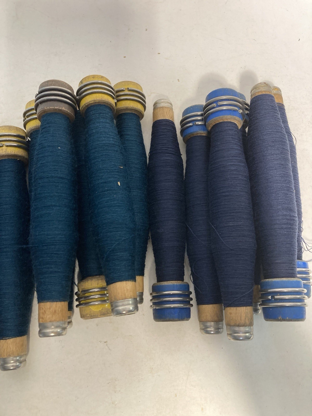 Wood Quills Wrapped Bobbins, Spools, Wooden Threaded, Textile, lot of 18:
