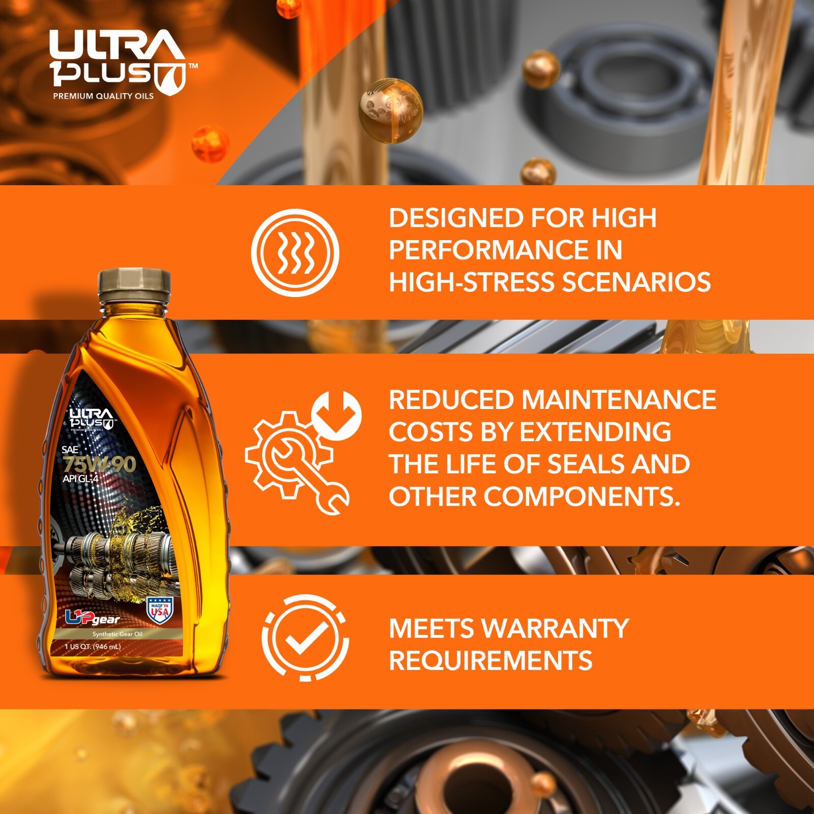 Ultra1Plus SAE 75W-90 Synthetic Gear Oil API GL-4 (6 QTS)
