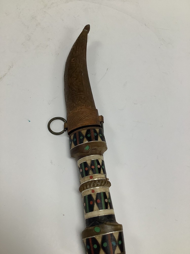 Decorative Inlay Handled Dagger With Engraving On Blade