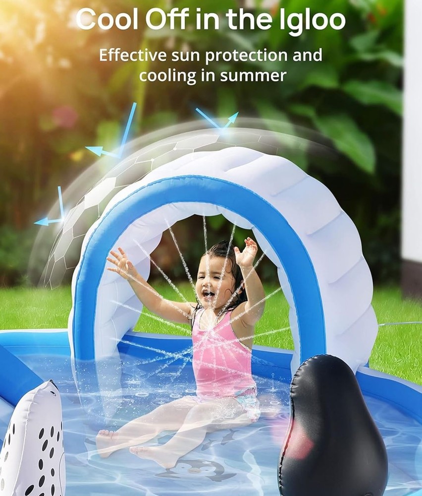 Inflatable Splash & Play Center Kiddie Pool with Slide Children Ice & Snow