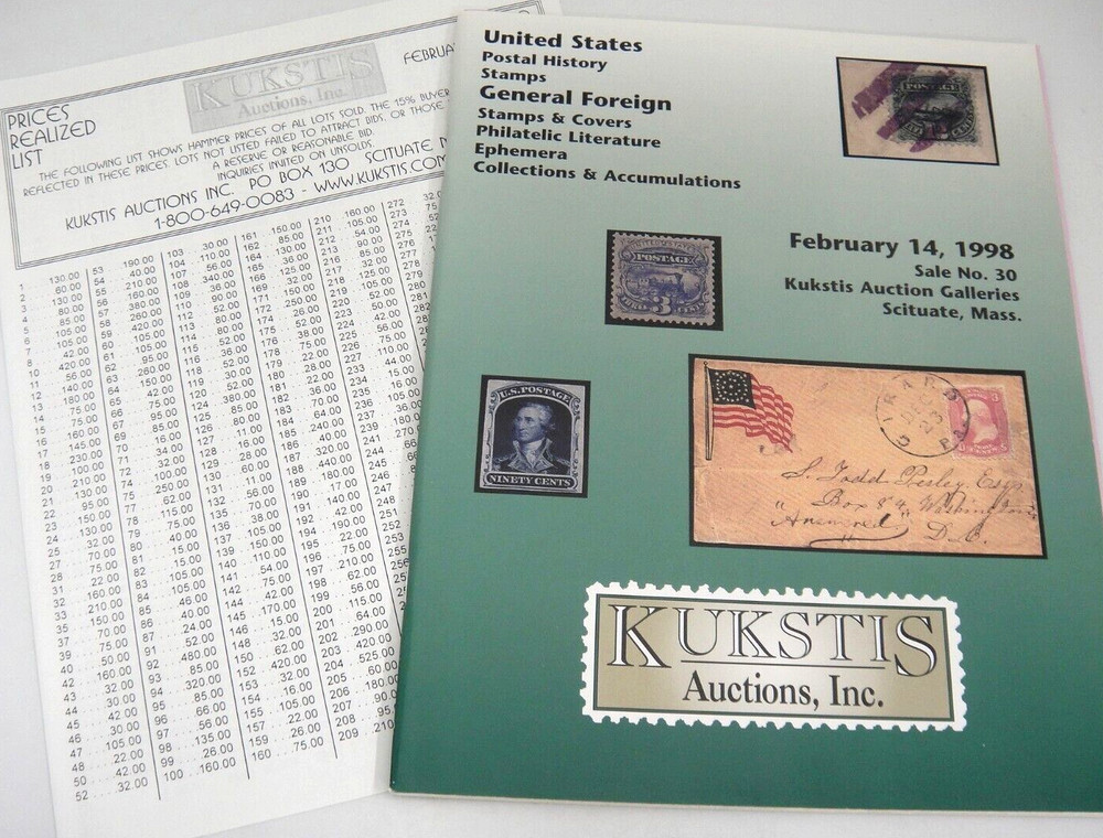 Kukstis Stamp Auction Catalog w Prices Realized US Foreign Covers Ephemera 1998