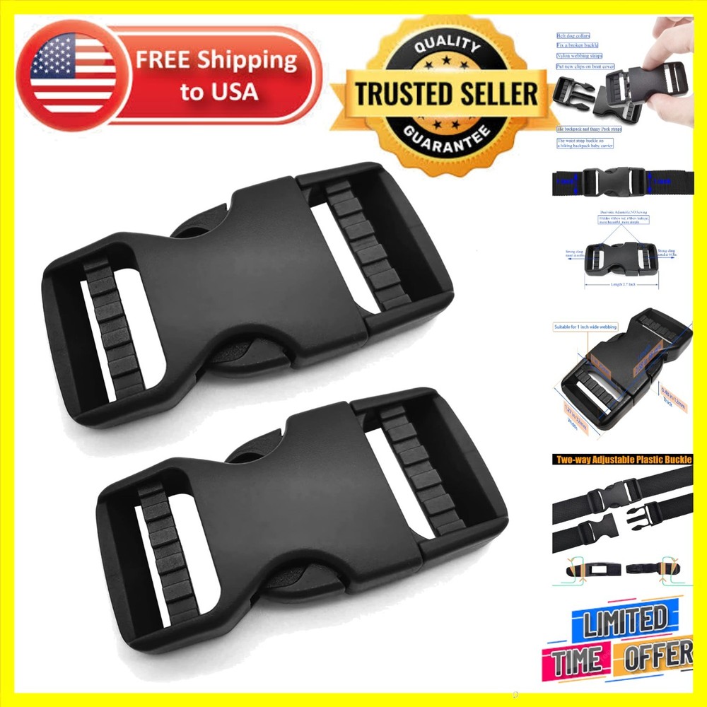 2-Pack 1 Inch Heavy-Duty Side Release Buckles - Quick, Adjustable & Versatile