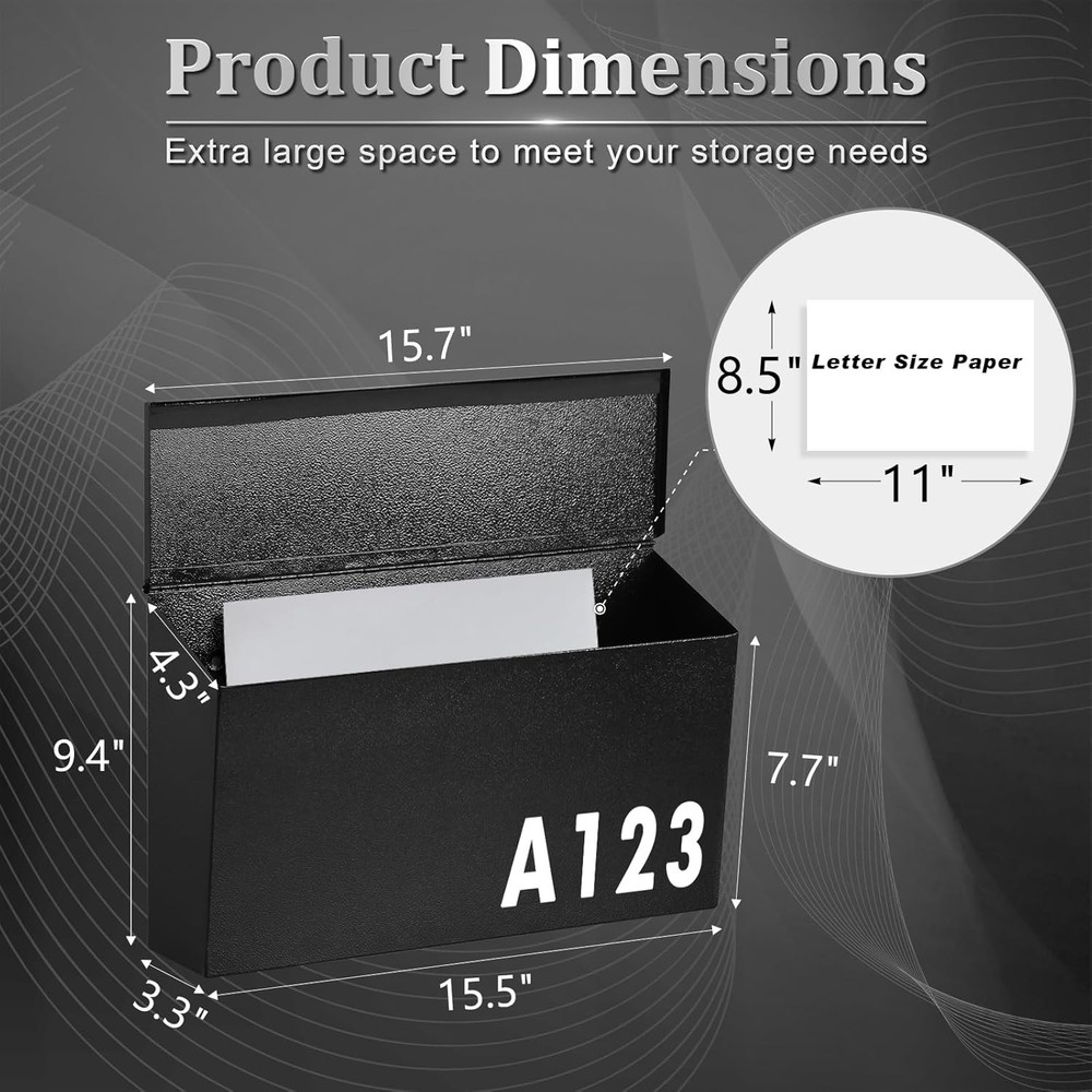 Dalmbox Wall-Mount Mailbox Large for Post Rust-Proof Galvanized Black