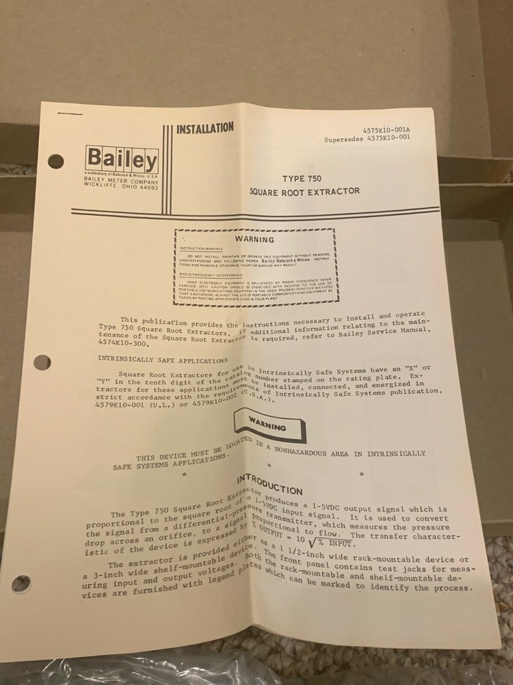 Bailey Babcock & Wilcox Square Root Extractor 750010AAAA1