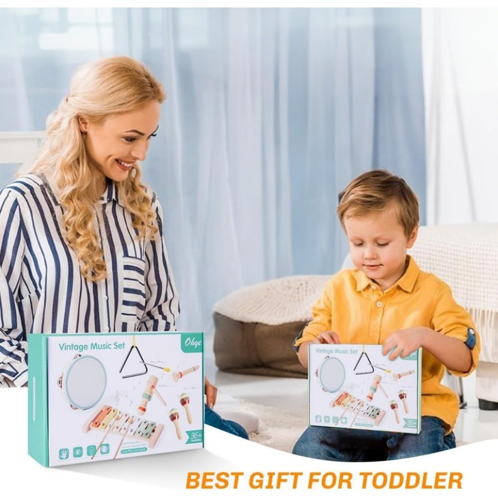 Wooden Musical Instruments Set 12Pcs Montessori Musical Toys for Kids & Toddlers