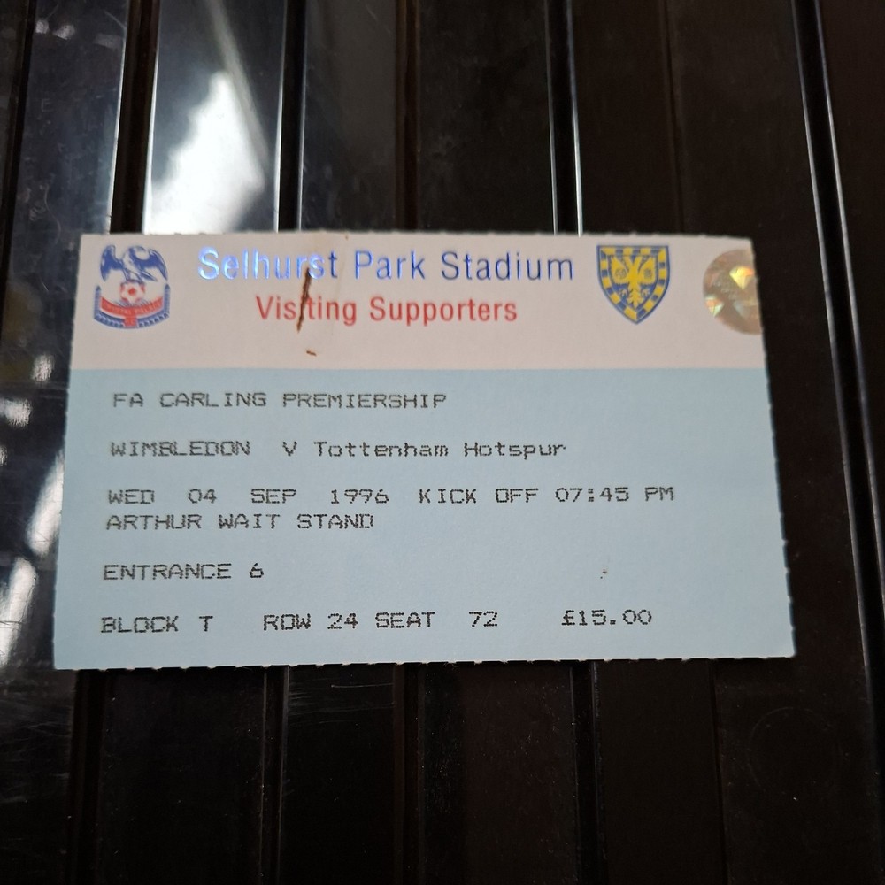 4/9/1996 Crystal Palace v Tottenham Ticket
