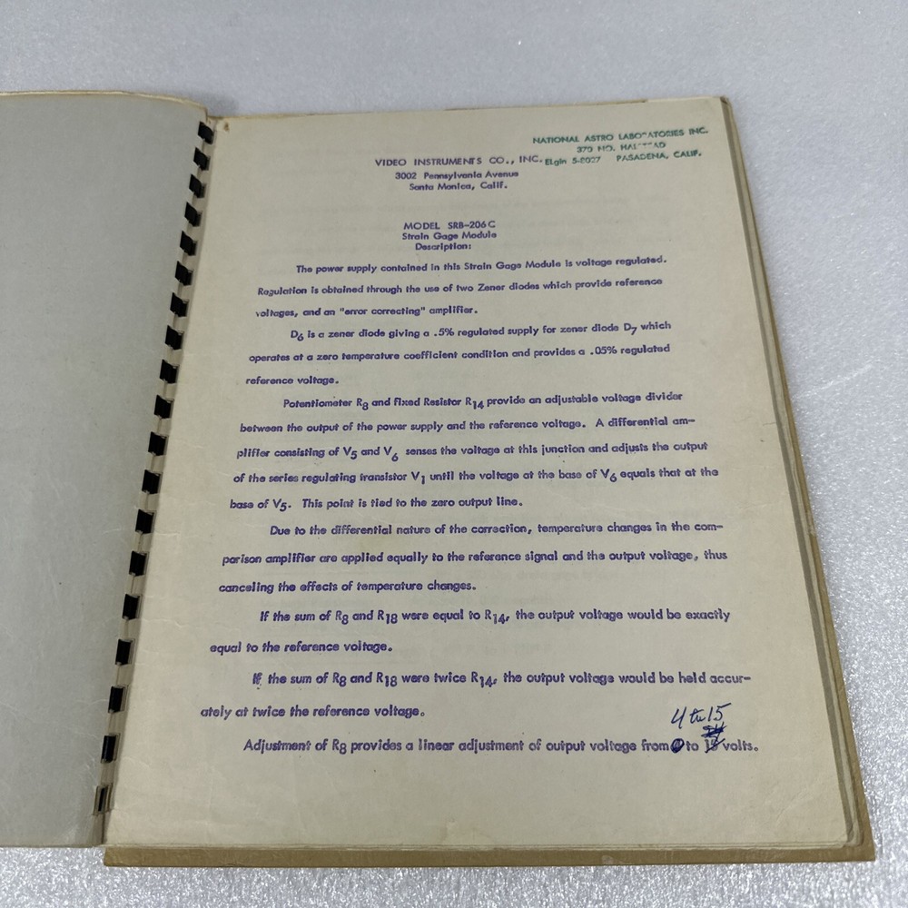 Video Instruments Model SRB-206C Strain Gage Module Operating Manual